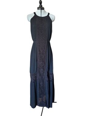 Skies Are Blue Black Kinsey Crochet-Panel Maxi Dress